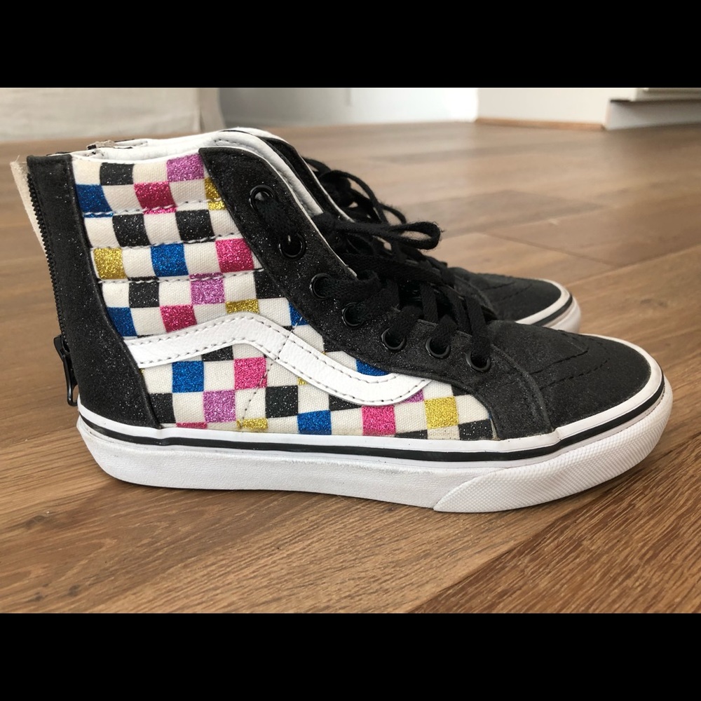 Vans Sk8-Hi Glitter Checkerboard Zip  Youth Size 1